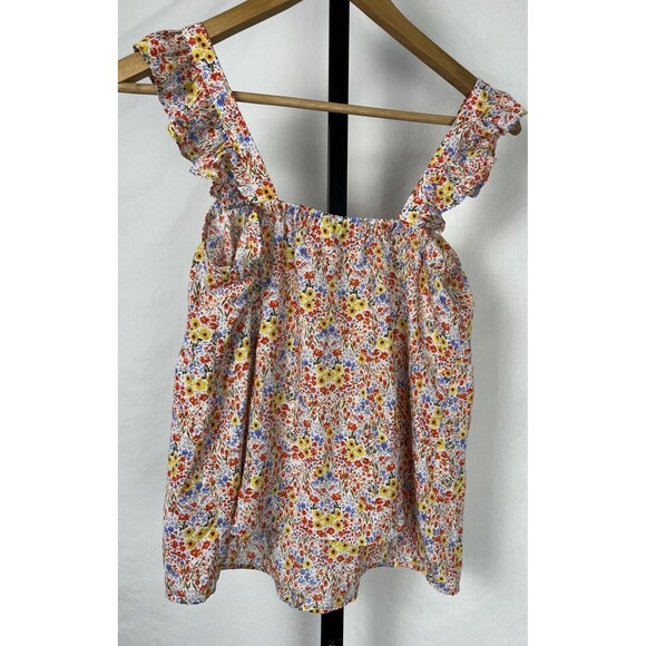 Ann Taylor Loft Tank Top Babydoll Floral Ruffle Flutter Sleeve Medium‎ Petite - Picture 4 of 5